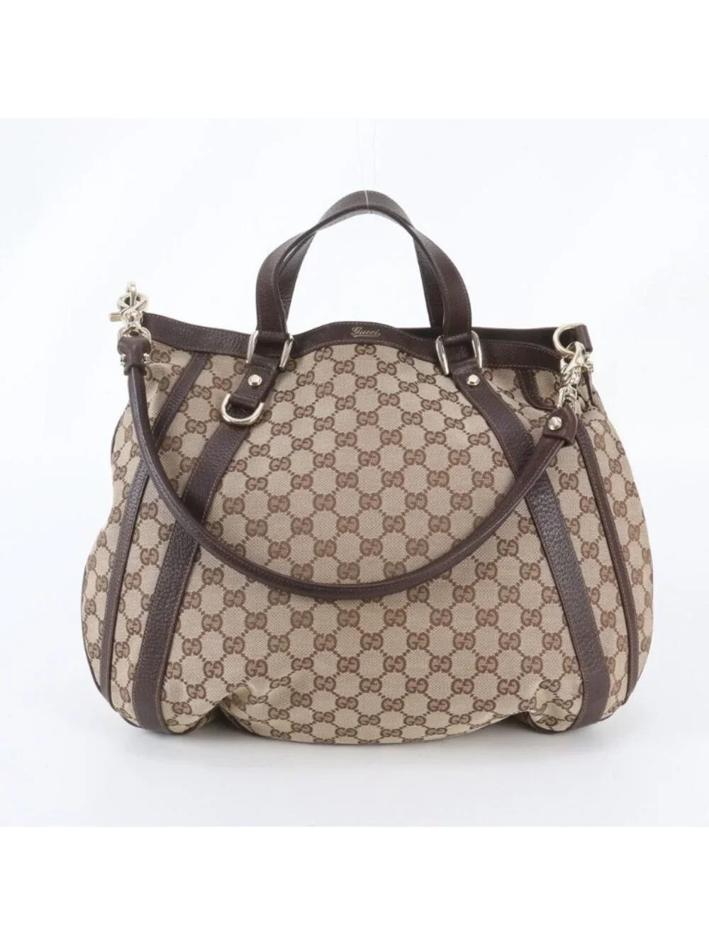 Gucci GG Canvas Abbey Leather 2-Way Shoulder Bag Tote Hand